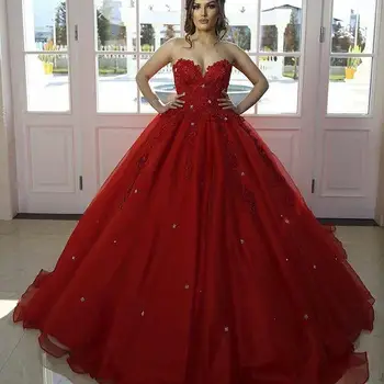 Красное Свадебное платье Саудовской Аравии 2021 Бальное Платье С Элегантными Кружевными Аппликациями, Без рукавов, Расшитое Бисером, Свадебные платья Vestido De Noiva