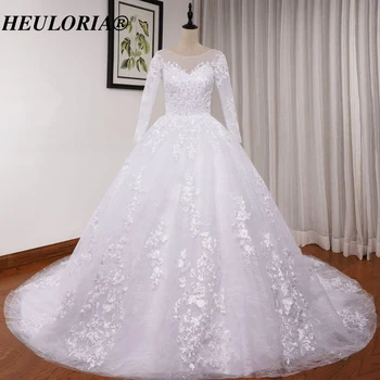 Бальное платье принцессы HEULORIA, свадебное платье невесты с длинным рукавом, плюс размер, свадебное платье robe de mariee, расшитое кружевом и бисером, придворный шлейф