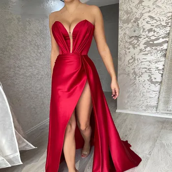 Новейшие красные платья для выпускного вечера 2024 с рюшами в виде сердца и высоким разрезом спереди, женские вечерние платья, сексуальное платье для гостей на свадьбу для ночной вечеринки