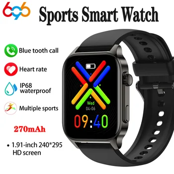 Спортивные Фитнес-умные часы для мужчин и женщин с 1,91-дюймовым HD-экраном Blue Tooth Call Частота сердечных сокращений, содержание кислорода в крови, Водонепроницаемые умные часы для воспроизведения музыки
