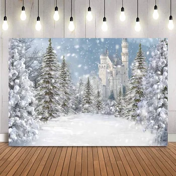 Зимний снежный замок Фон для фотосъемки С Рождеством Фото фон студия сосновый лес снежинка украшение вечеринки фото