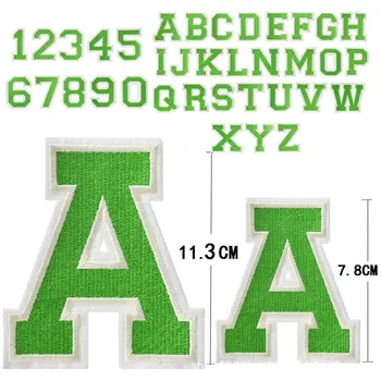 Зеленые вышитые буквы, нанесенные утюгом на нашивку, цифры на джерси, Аппликация, наклейка с алфавитом, Униформа, Бейдж с именем для шитья одежды, 11,3 см