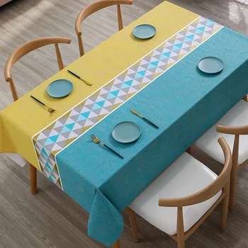 Водонепроницаемая крышка обеденного стола с синим геометрическим принтом, прямоугольная скатерть для свадебной вечеринки, скатерть для украшения домашней кухни