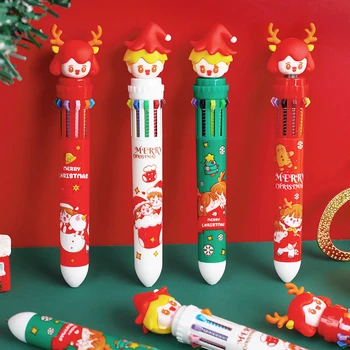 Мультяшная пластиковая шариковая ручка десяти цветов, руководство для творчества студентов, автоматическая ручка, Рождественский канцелярский подарок