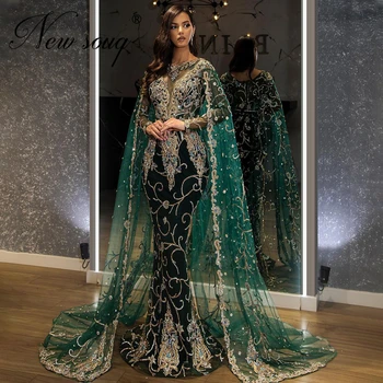 Вечерние платья с зеленым бисером на заказ, большие размеры, женское вечернее платье Dubai Couture 2021, выпускное платье для знаменитостей Ближнего Востока, Vestidos