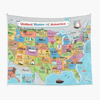 Карта Соединенных Штатов Гобелен Мультфильм Распределение штата Америка Образовательный Гобелен Настенный Декор спальни детской классной комнаты