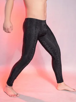 Сексуальные мужские масляно-глянцевые блестящие обтягивающие брюки-карандаш, Леопардовые эластичные облегающие брюки, узкие брюки с U-образным вырезом, экзотическая одежда для геев