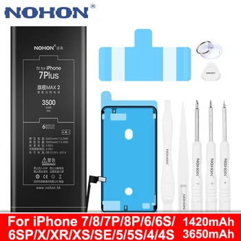 Аккумулятор NOHON Для iPhone 7 8 6 6S Plus X XR XS SE 5S 5 4S 4 Сменный Аккумулятор Для iPhone7 Plus iPhone8 Максимальной Емкости Бесплатные Инструменты