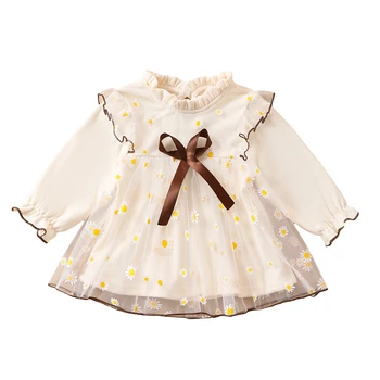 Новорожденный Малыш, платье с вышивкой для маленьких девочек, сетчатые платья-пачки с цветочным рисунком и длинным рукавом, тюлевые платья, летние наряды
