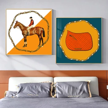 Классическая абстрактная картина с животными, плакат с принтом рыцаря Лошади, современная настенная художественная картина для гостиной, роскошное украшение дома в Саудовской Аравии