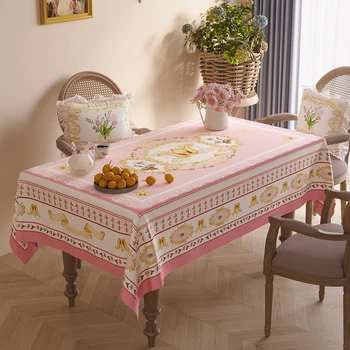 Розовая Элегантная Скатерть из водонепроницаемой синели в стиле ретро с цветочным рисунком, Скатерть для обеденного стола, домашний декор, Покрывало для кофейного столика, Свадебная Скатерть