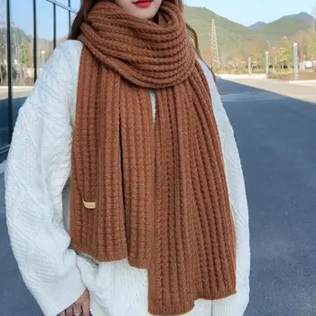 Женский шарф, ветрозащитный зимний шарф, теплая вязаная шаль, мягкая, уютная, широкая, длинная защита шеи, женская накидка на шею