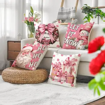 Розовые Рождественские наволочки, наволочка со снежинками, Розовая тематическая наволочка для кровати, дивана, Зимняя наволочка, Новогоднее украшение