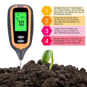 Бесплатная доставка, 4 В 1, цифровой измеритель влажности почвы, РН, температуры, солнечного света, тестер для сада, фермы, газона, растения с ЖК-дисплеем