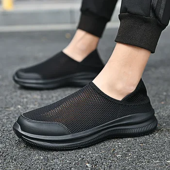 Модная мужская обувь 2023 года, Мужская вулканизированная обувь без застежки, осенняя однотонная сетка, Дышащие лаконичные классические кроссовки на низком каблуке