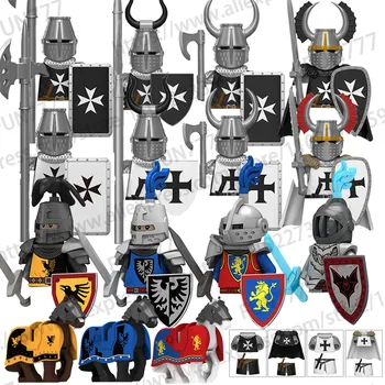 Фигурки рыцарей средневекового тевтонского замка, строительные блоки, солдаты крестоносца, Гроб Господень, оружие, щит, броня, подарок для детей B063
