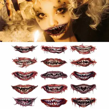 Наклейка для рта скелета, Розыгрышный макияж, 15 штук, наклейка для улыбающихся губ, Страшный рот, временные наклейки для украшения Хэллоуина