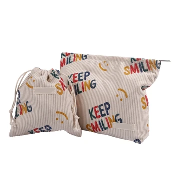 Вельветовая косметичка на шнурке сумка для туалетных принадлежностей с буквенным рисунком Канцелярский футляр Коробка