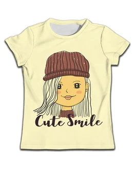 Детская летняя одежда с короткими рукавами и портретом мультяшной девочки, Детская дизайнерская футболка, топ с милой улыбкой, детские желтые футболки для мальчиков