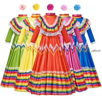2023 Новое женское Традиционное платье для народных танцев для взрослых в этническом стиле, повседневный длинный стиль, прямая поставка, 5 цветов