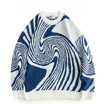 Мужской винтажный вязаный свитер Harajuku 2023, мужские корейские модные пуловеры, мужская японская уличная одежда, дизайнерские свитера