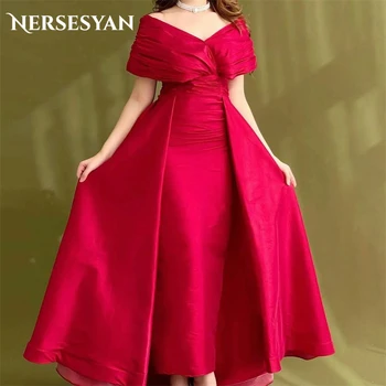Вечернее платье Nersesyan Красного Цвета С Открытыми Плечами, Длинные Атласные Плиссированные Вечерние Платья Роскошной Трапециевидной Формы С Драпировкой 2023 Vestidos De Fiesta