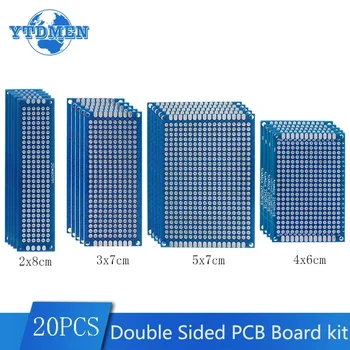 Набор прототипов печатных плат 20 шт./компл. Синих двухсторонних универсальных печатных плат 2x8 3x7 4x6 5x7 см DIY Kit