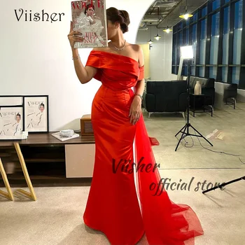 Вечерние Платья Viisher Red Mermaid С Одним Плечом, Сексуальное Облегающее Платье для Выпускного Вечера со Шлейфом, Длинные Арабские Вечерние Платья