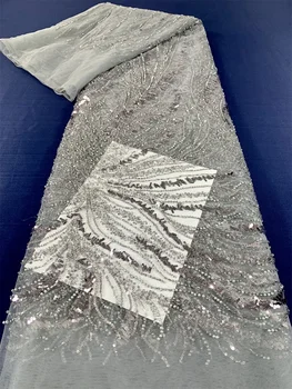 2023 Модная элегантная французская кружевная ткань с вышивкой бисером, Африканская Нигерийская ткань с блестками для свадебного платья H53