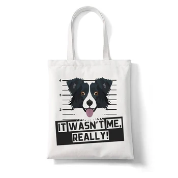Забавная собака Бордер-колли, сумки в стиле харадзюку, сумки через плечо, сумки для повседневных покупок, сумки для девочек, женские большие сумки-тоут, Элегантные холщовые сумки