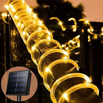 32 м Канатные фонари на солнечной энергии, водонепроницаемая трубка, веревочная гирлянда, сказочные световые гирлянды для рождественского декора на открытом воздухе, в помещении, в саду