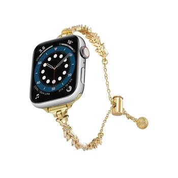 Подходит для ремешка Apple Watch iWatch 3/4/5/6/7/8SE металлический с мелким бриллиантовым блеском