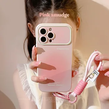 Роскошный Силиконовый Чехол для телефона Pink Smudge для iPhone 14 15 13 12 Pro Max X XR 7 8 Plus с Объективом 