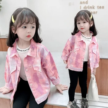 COOTELILI/ Розовая камуфляжная джинсовая куртка для девочек, джинсовая верхняя одежда, осенне-весенняя куртка-ветровка для девочек, детская одежда