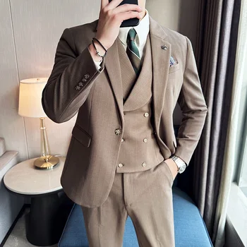 Новинка 2023 года для мужчин (костюм + жилет + брюки) Свадебный костюм S-5XL в Корейскую Тонкую полоску Blaze3 / Комплект из 2 предметов Smart Casual Из полиэстера