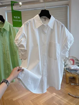 Женская рубашка с пышными рукавами и завязками, плиссированная сзади, однобортные Свободные женские блузы, Летние топы Tide 2023, Y868