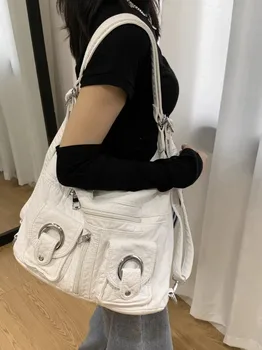 Корейская модная простая универсальная уличная одежда, женская сумка через плечо Y2k, модный рюкзак из искусственной кожи с несколькими карманами, дорожный рюкзак