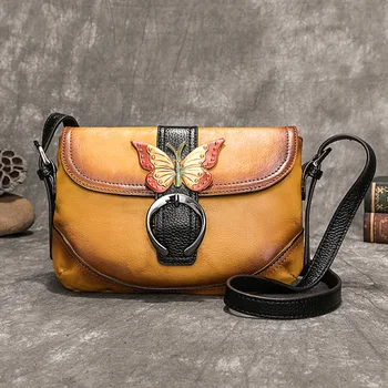 Женская сумка через плечо Сумка из натуральной кожи винтажный стиль Дизайн из воловьей кожи Сумки через плечо фурнитура с бабочкой Кошелек клатч Кошелек