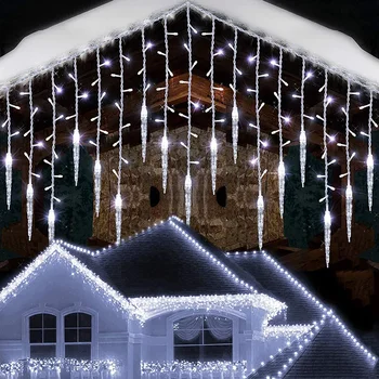 5-40 м Рождественская гирлянда, наружный светодиодный светильник-сосулька, Наружный подключаемый Рождественский занавес, светильник-сосулька для свадебной вечеринки, праздничного декора.