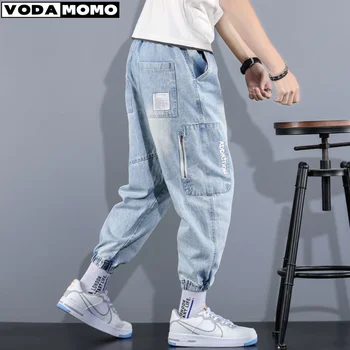 Прямые джинсы мужские широкие брюки хип-хоп Свободные джинсовые брюки Уличная одежда Мужские повседневные однотонные широкие джинсы мужские брюки уличный стиль