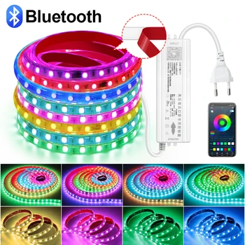 Смарт-Bluetooth RGBIC светодиодная лента переменного тока 220 В, клейкая лента, водонепроницаемая гибкая лента в виде полос RGB для украшения дома