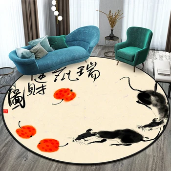 Китайские чернила круглый ковер 12 знаков Зодиака, коврик для пола, коврик для гостиной, коврик для ванной, украшение детской комнаты, подарки
