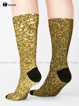 Носки с золотым блеском, футбольные носки для юношества, персонализированные подарочные носки с цифровой печатью 360 ° Harajuku Унисекс для взрослых, подростков и молодежи