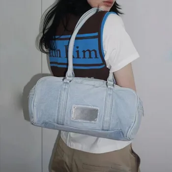 Универсальная высококачественная сумка для подмышек в корейском стиле, нишевая дизайнерская сумка-тоут, большая вместительная сумка из выстиранной потертой джинсовой ткани, сумка-тоут