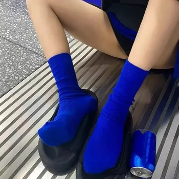 Женские носки Klein Blue, Корейская мода, повседневный Уличный спорт в стиле ретро, Harajuku, Однотонный Тренд, Зеленый, Оранжевый, Красный, бежевый