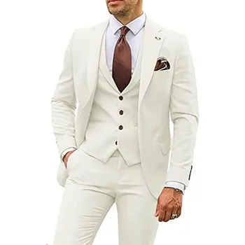 Модный мужской костюм, комплект из 3 предметов, с зубчатым лацканом, подходит для свадебной вечеринки, деловые Повседневные Смокинги для жениха, куртка, жилет С брюками