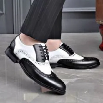 Zapatos Para Hombres Мужская Обувь в стиле Ретро, Новая Повседневная Обувь С Резьбой на Блоках, Универсальная Социальная Обувь, Мужская Кожаная Обувь В Деловом стиле