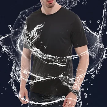 B2986 Креативная гидрофобная, защищающая от загрязнений, водонепроницаемая однотонная мужская футболка, Мягкий быстросохнущий топ с коротким рукавом, дышащая одежда