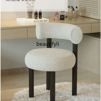 Туалетный стул в кремовом стиле Со спинкой для спальни, косметический стул, стул-комод, Легкая роскошь и простота, круглый стул