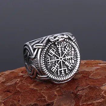Новый компас, Ретро кольцо Викинга, Скандинавское мужское кольцо-амулет из нержавеющей стали, ювелирные изделия, подростковая панк-вечеринка, посвященная оптовой продаже
